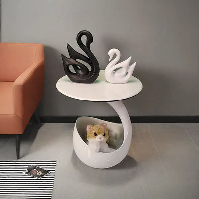 Modern Minimalist Round Polyurethane Microcrystalline Stone Side Table 2-Tier For Living Room