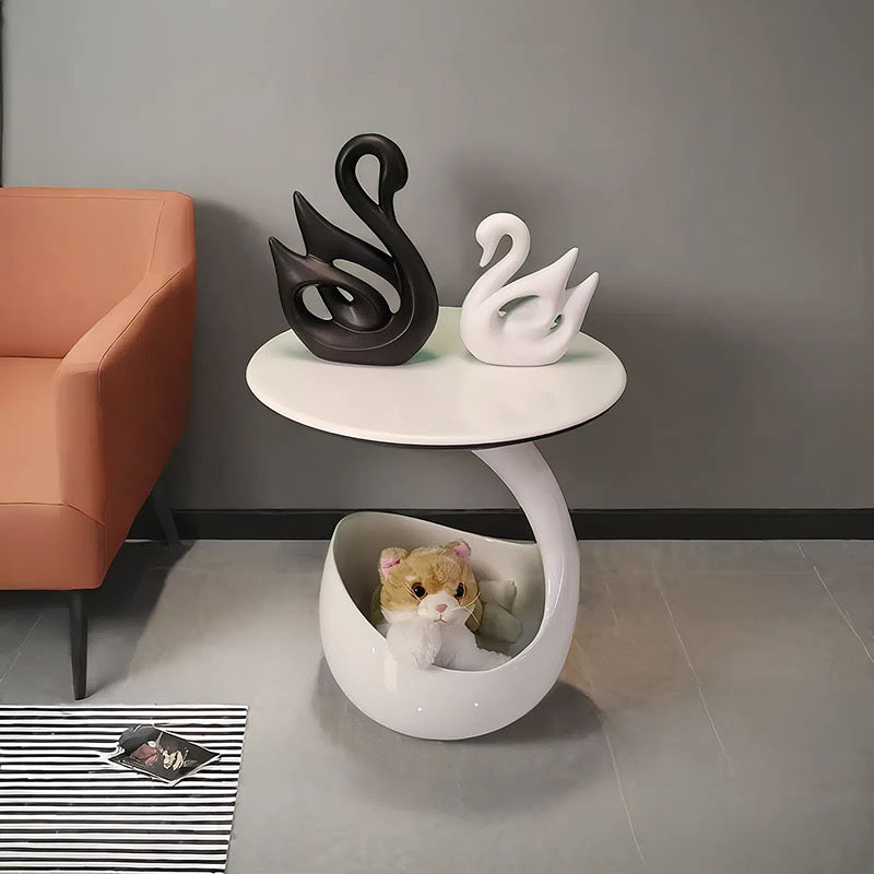 Modern Minimalist Round Polyurethane Microcrystalline Stone Side Table 2-Tier For Living Room