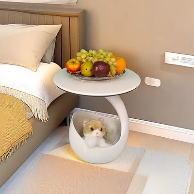 Modern Minimalist Round Polyurethane Microcrystalline Stone Side Table 2-Tier For Living Room