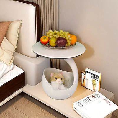 Modern Minimalist Round Polyurethane Microcrystalline Stone Side Table 2-Tier For Living Room