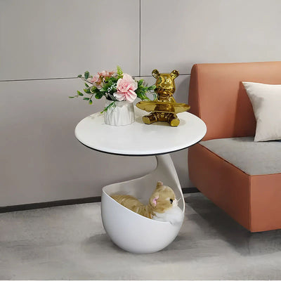 Modern Minimalist Round Polyurethane Microcrystalline Stone Side Table 2-Tier For Living Room