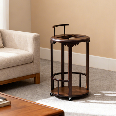 Modern Minimalist Round Bamboo Side Table 2-Tier Sturdy Movable For Living Room