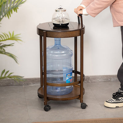 Modern Minimalist Round Bamboo Side Table 2-Tier Sturdy Movable For Living Room