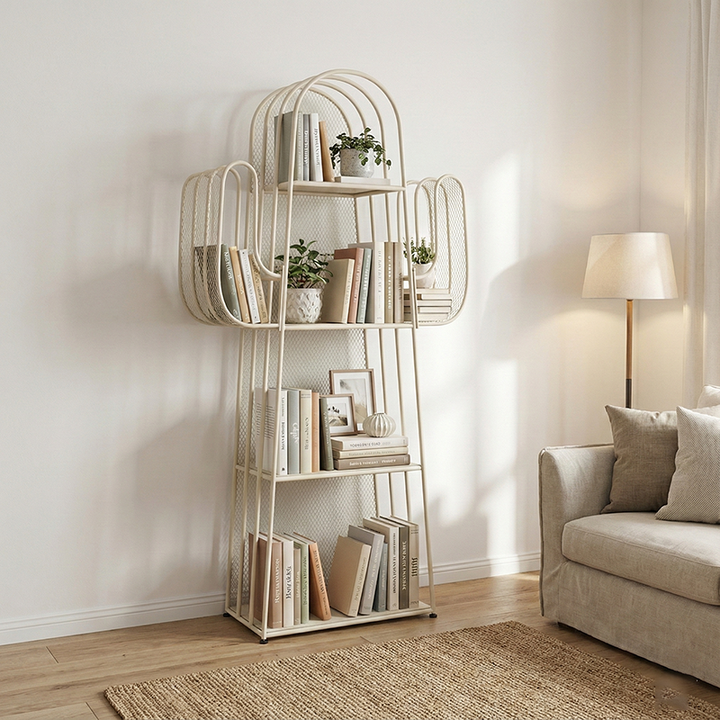 Étagères à livres en fer en forme de cactus, minimalistes modernes, 4 niveaux, artistiques et durables pour salon 