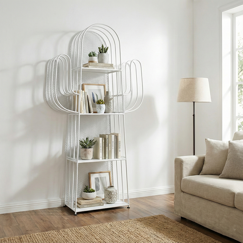 Étagères à livres en fer en forme de cactus, minimalistes modernes, 4 niveaux, artistiques et durables pour salon 
