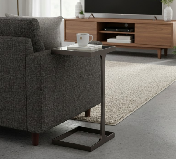 Modern Minimalist Rectangular Glass Iron Side Table Durable For Living Room
