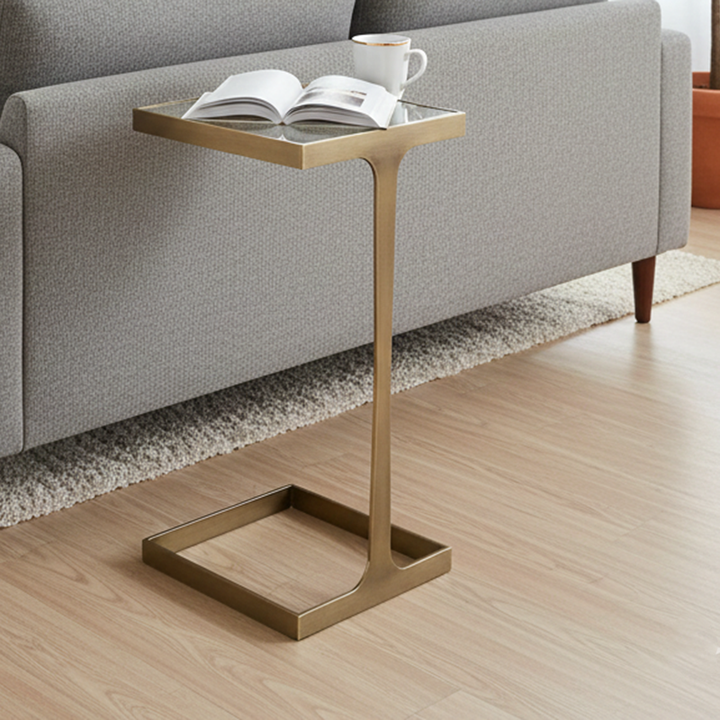 Modern Minimalist Rectangular Glass Iron Side Table Durable For Living Room