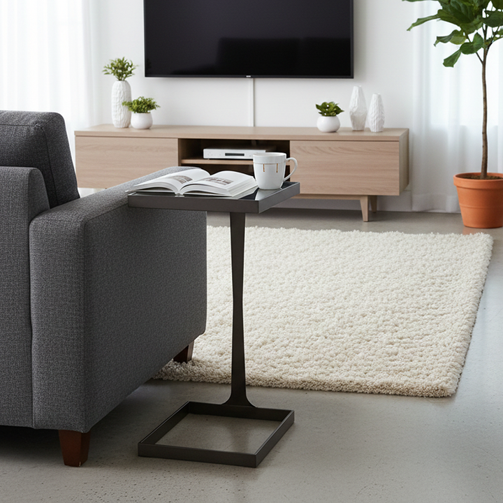 Modern Minimalist Rectangular Glass Iron Side Table Durable For Living Room