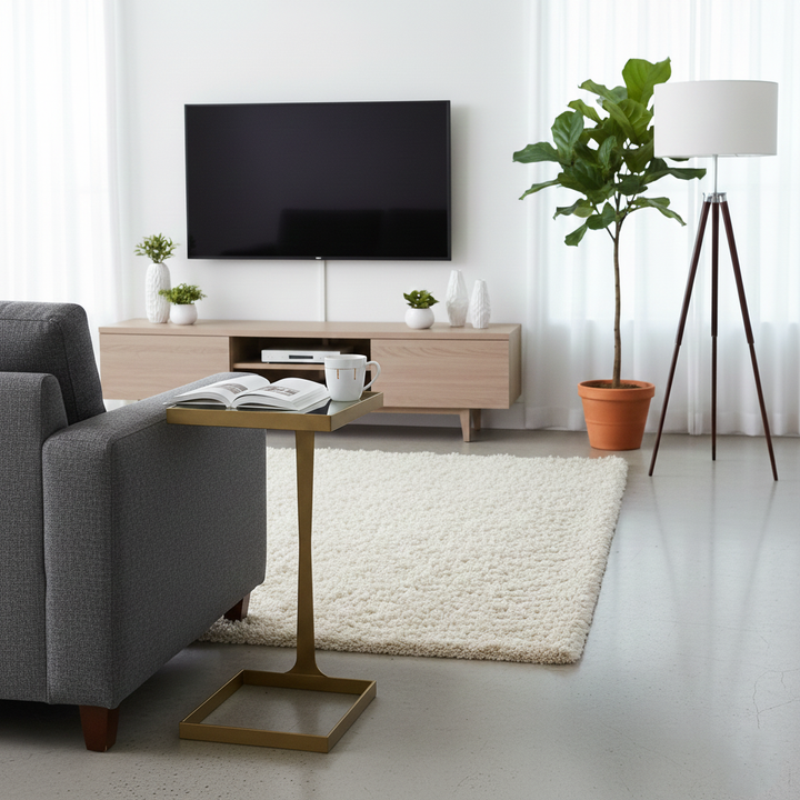 Modern Minimalist Rectangular Glass Iron Side Table Durable For Living Room