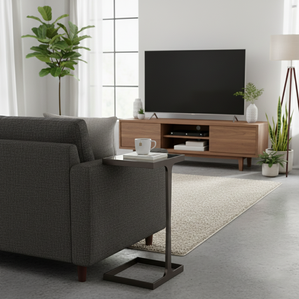 Modern Minimalist Rectangular Glass Iron Side Table Durable For Living Room