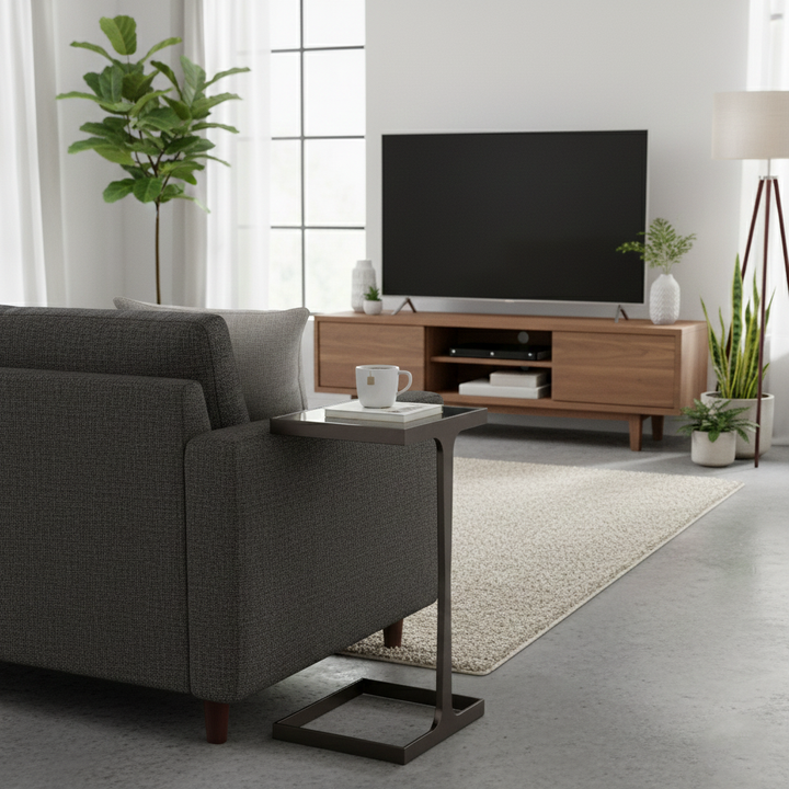 Modern Minimalist Rectangular Glass Iron Side Table Durable For Living Room