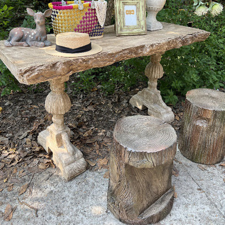 Traditional Vintage Rectangular Magnesium Oxide Outdoor Coffee Table 2-Leg Durable For Garden