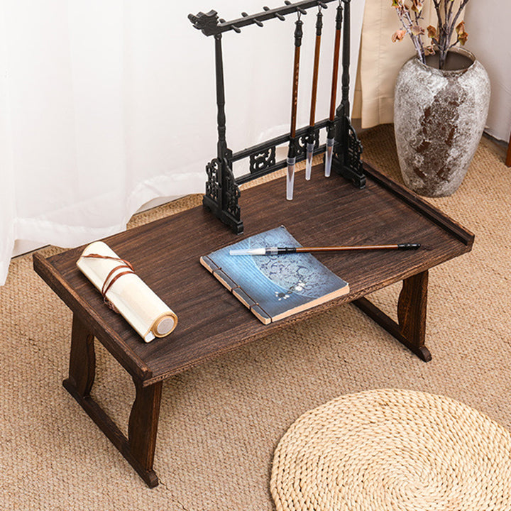 Table basse rectangulaire vintage traditionnelle en bois massif à 2 pieds, pliable pour salon 