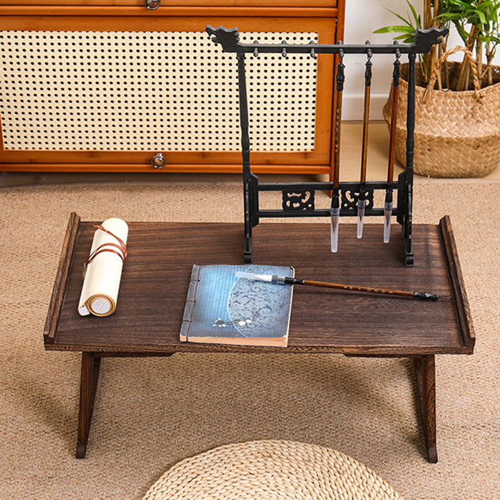Table basse rectangulaire vintage traditionnelle en bois massif à 2 pieds, pliable pour salon 
