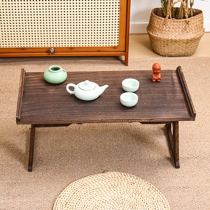 Table basse rectangulaire vintage traditionnelle en bois massif à 2 pieds, pliable pour salon 