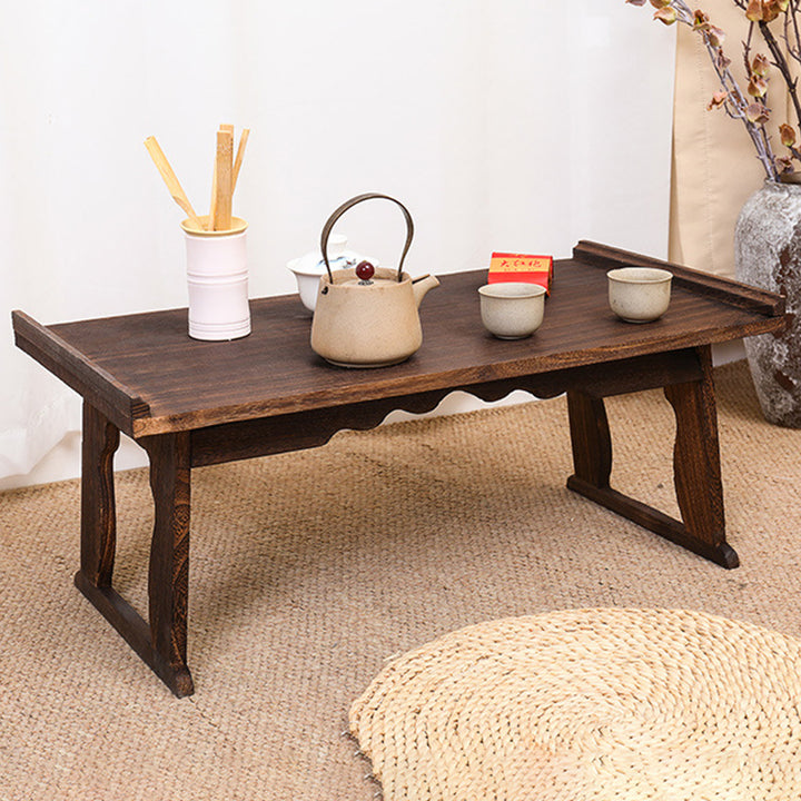 Table basse rectangulaire vintage traditionnelle en bois massif à 2 pieds, pliable pour salon 