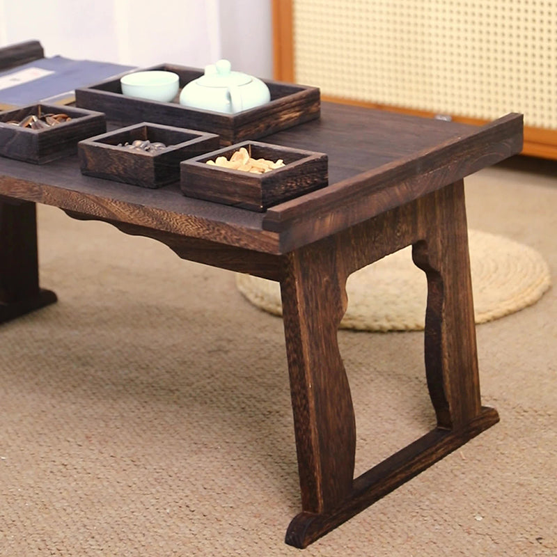 Table basse rectangulaire vintage traditionnelle en bois massif à 2 pieds, pliable pour salon 