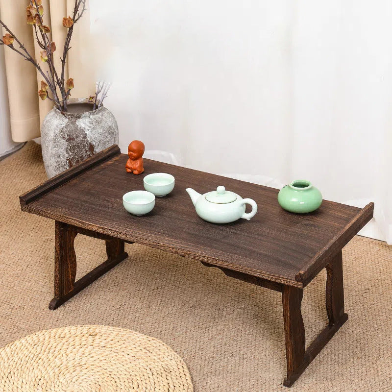 Table basse rectangulaire vintage traditionnelle en bois massif à 2 pieds, pliable pour salon 