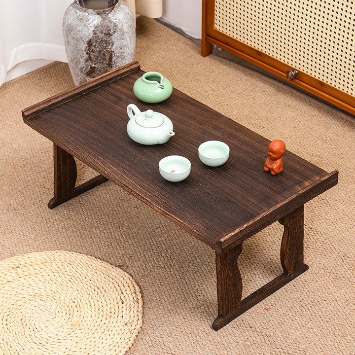 Table basse rectangulaire vintage traditionnelle en bois massif à 2 pieds, pliable pour salon 