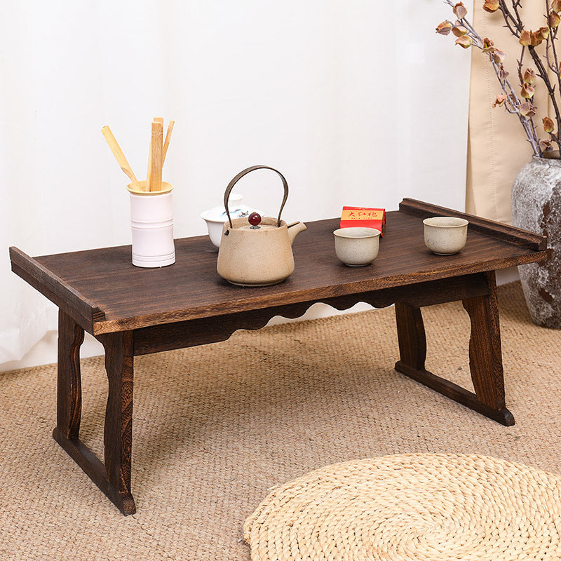 Table basse rectangulaire vintage traditionnelle en bois massif à 2 pieds, pliable pour salon 