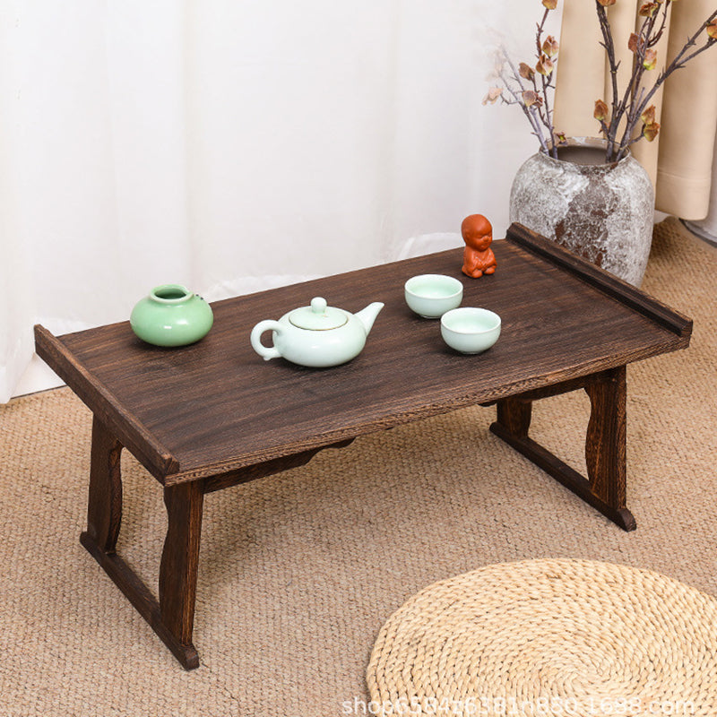 Table basse rectangulaire vintage traditionnelle en bois massif à 2 pieds, pliable pour salon 