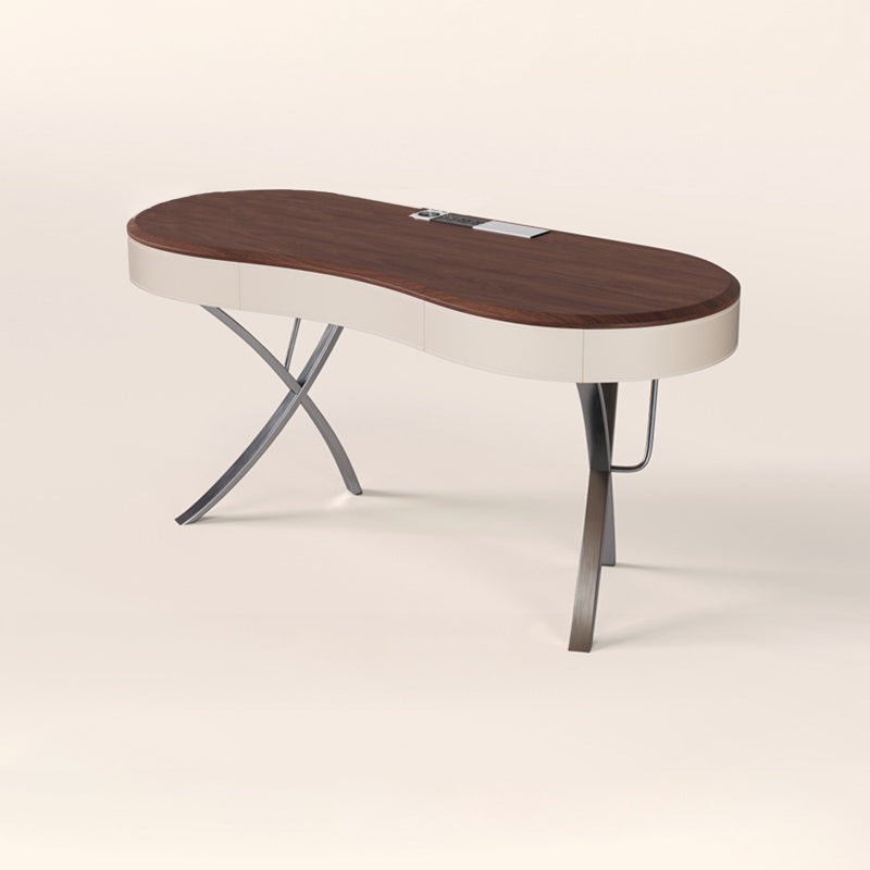 Bureaux minimalistes modernes ovales en acier inoxydable, bois massif et panneau de fibres à densité moyenne, 2 pieds, 1 tiroir, pour bureau à domicile 