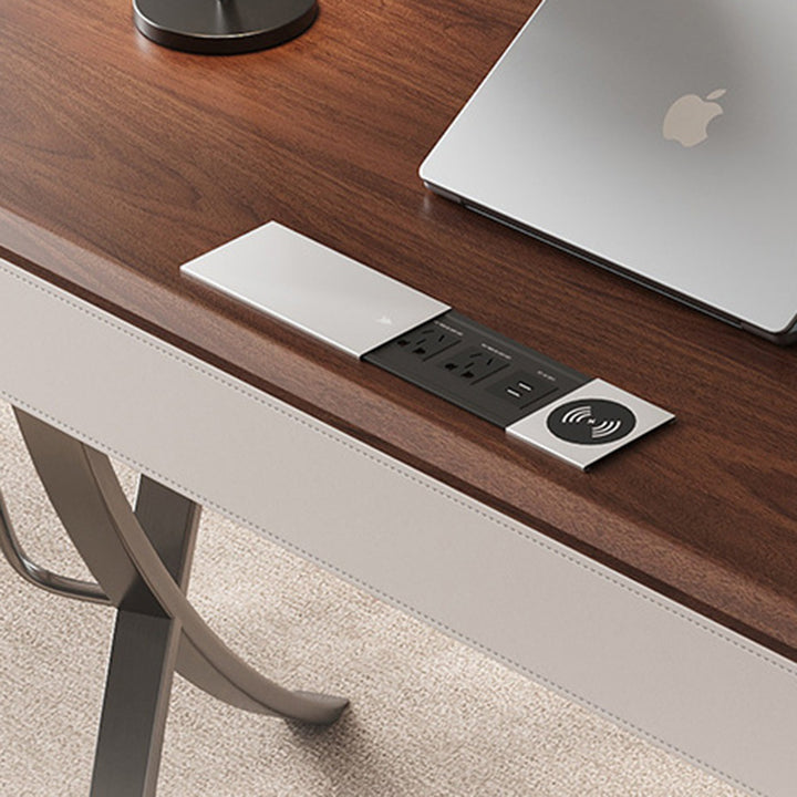 Bureaux minimalistes modernes ovales en acier inoxydable, bois massif et panneau de fibres à densité moyenne, 2 pieds, 1 tiroir, pour bureau à domicile 
