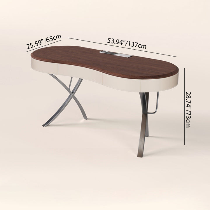 Bureaux minimalistes modernes ovales en acier inoxydable, bois massif et panneau de fibres à densité moyenne, 2 pieds, 1 tiroir, pour bureau à domicile 