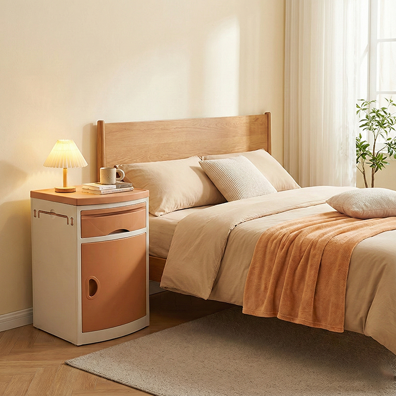 Moderner minimalistischer rechteckiger Acrylnitril-Butadien-Styrol-Nachttisch mit 2 Schubladen und 2 Schränken für das Schlafzimmer 