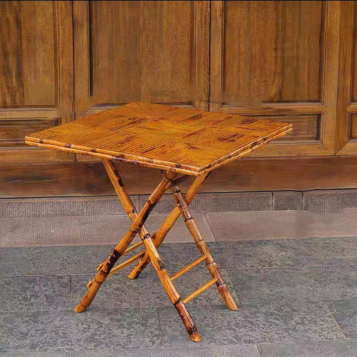 Traditioneller Vintage runder quadratischer Massivholz-Bambus-Außentisch mit 2-Bein-Klappfunktion für den Garten 