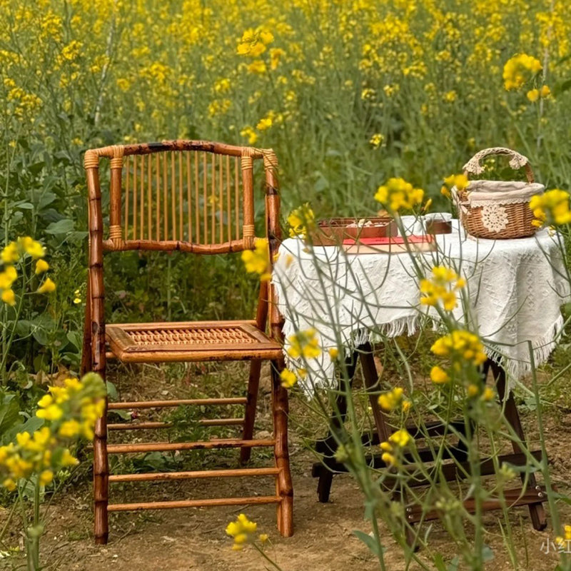 Traditional Vintage Rectangular Seat Solid Wood Bamboo Outdoor Dining ...