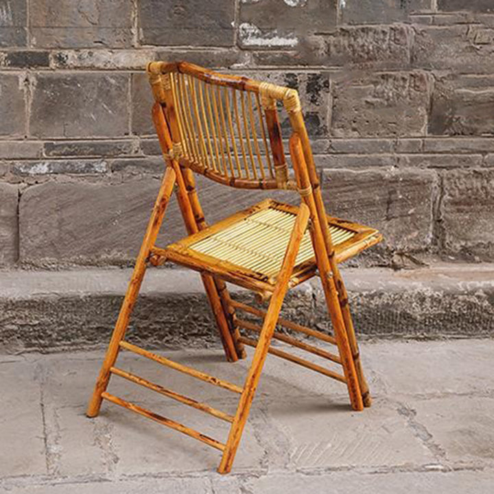 Traditional Vintage Rectangular Seat Solid Wood Bamboo Outdoor Dining Chair Backrest Openwork Design For Garden