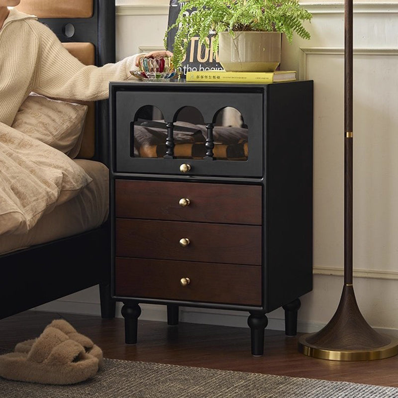 Traditional Vintage Rectangular Solid Wood Nightstand 3-Drawer 1-Cabinet 4-Leg For Bedroom