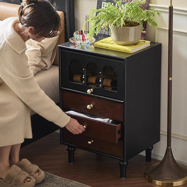 Traditional Vintage Rectangular Solid Wood Nightstand 3-Drawer 1-Cabinet 4-Leg For Bedroom
