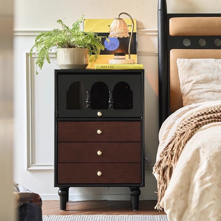 Traditional Vintage Rectangular Solid Wood Nightstand 3-Drawer 1-Cabinet 4-Leg For Bedroom