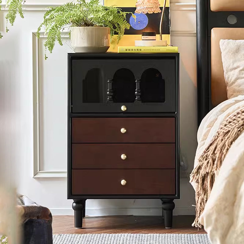 Traditional Vintage Rectangular Solid Wood Nightstand 3-Drawer 1-Cabinet 4-Leg For Bedroom