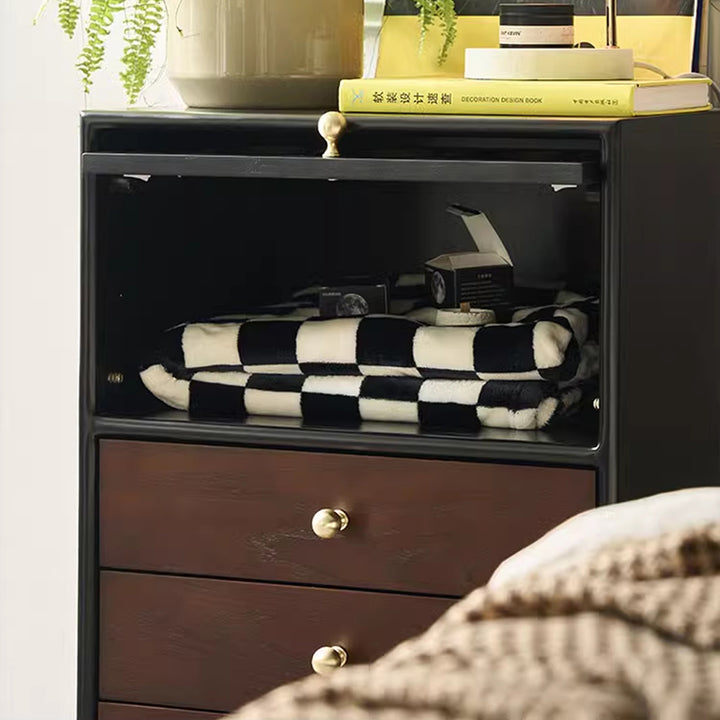 Traditional Vintage Rectangular Solid Wood Nightstand 3-Drawer 1-Cabinet 4-Leg For Bedroom