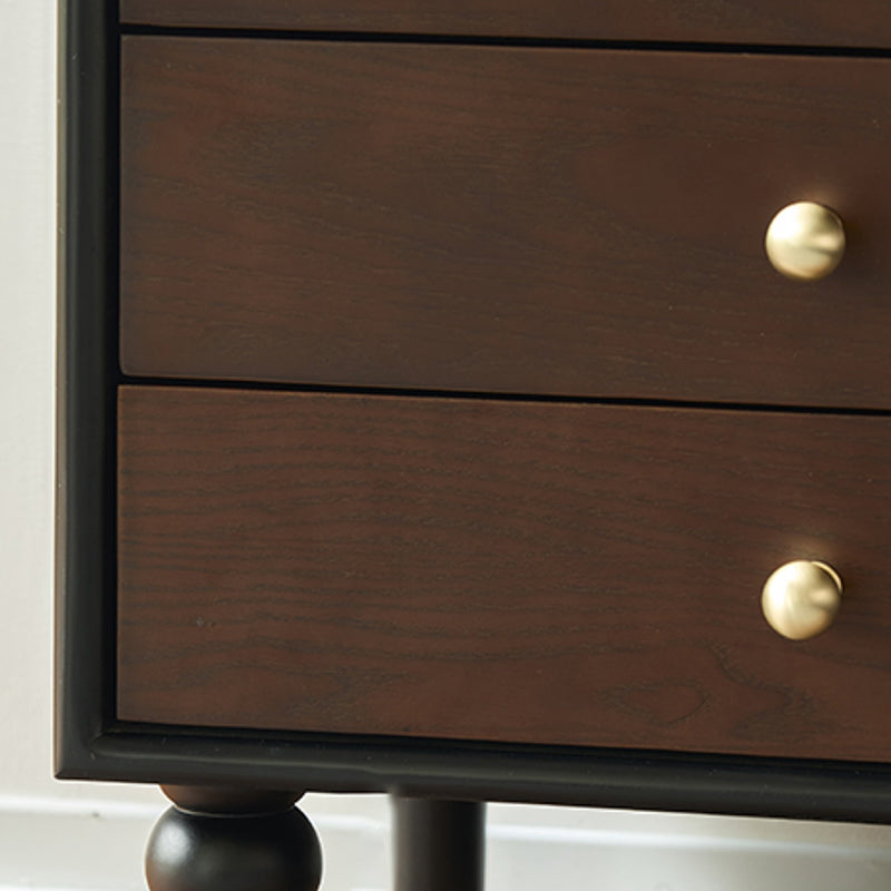 Traditional Vintage Rectangular Solid Wood Nightstand 3-Drawer 1-Cabinet 4-Leg For Bedroom