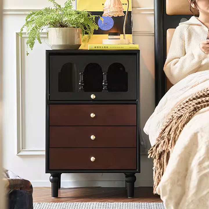 Traditional Vintage Rectangular Solid Wood Nightstand 3-Drawer 1-Cabinet 4-Leg For Bedroom