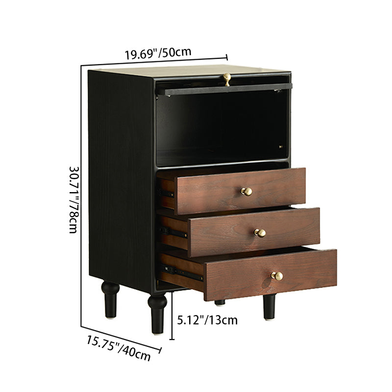 Traditional Vintage Rectangular Solid Wood Nightstand 3-Drawer 1-Cabinet 4-Leg For Bedroom