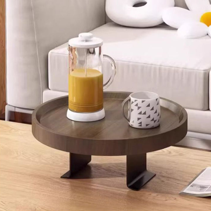 Moderner minimalistischer runder Beistelltisch aus massivem Holz und Eisen mit 2 Beinen für das Wohnzimmer 