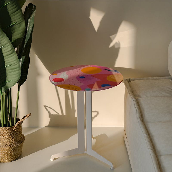 Modern Creative Round Carbon Steel Glass Side Table 3-Leg For Living Room