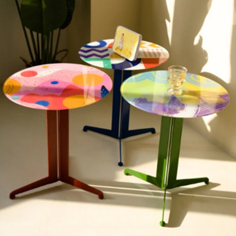 Modern Creative Round Carbon Steel Glass Side Table 3-Leg For Living Room
