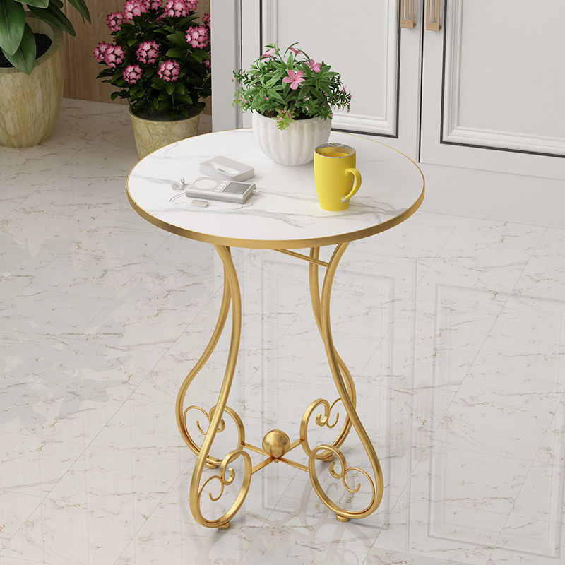 Modern Minimalist Round Iron Medium Density Fiberboard Side Table 4-Leg For Living Room