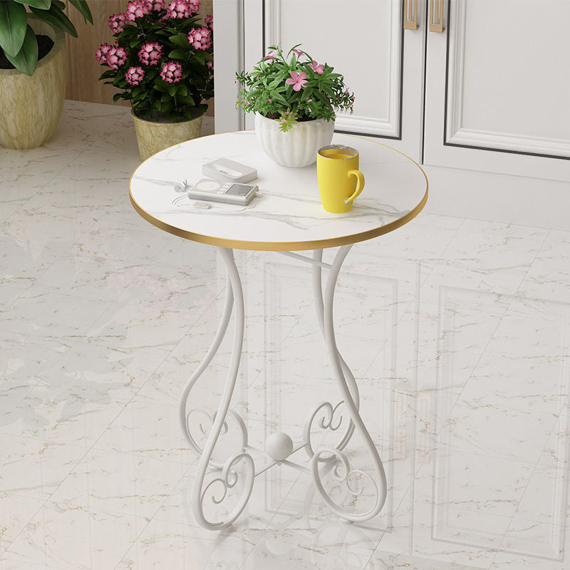 Modern Minimalist Round Iron Medium Density Fiberboard Side Table 4-Leg For Living Room
