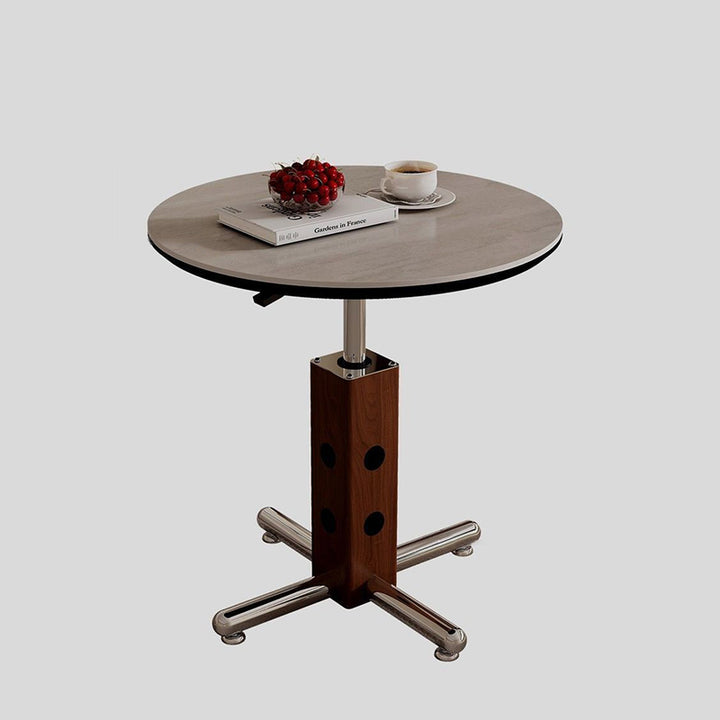 Traditioneller Vintage Runder Aluminiumlegierung Steinplatte Couchtisch 4-Bein Beweglich Höhenverstellbar Für Wohnzimmer 