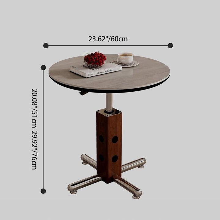 Traditioneller Vintage Runder Aluminiumlegierung Steinplatte Couchtisch 4-Bein Beweglich Höhenverstellbar Für Wohnzimmer 