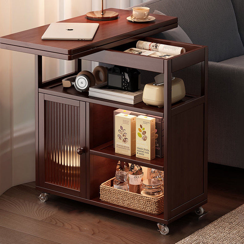 Modern Minimalist Rectangular Acrylic Bamboo Side Table 4-Tier 1-Cabinet Movable For Living Room