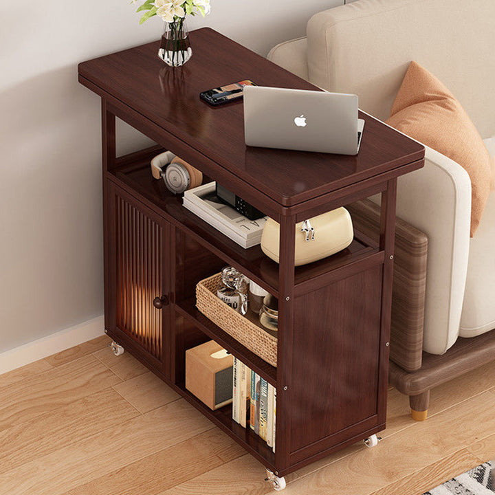 Modern Minimalist Rectangular Acrylic Bamboo Side Table 4-Tier 1-Cabinet Movable For Living Room