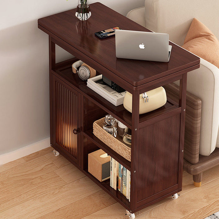 Modern Minimalist Rectangular Acrylic Bamboo Side Table 4-Tier 1-Cabinet Movable For Living Room